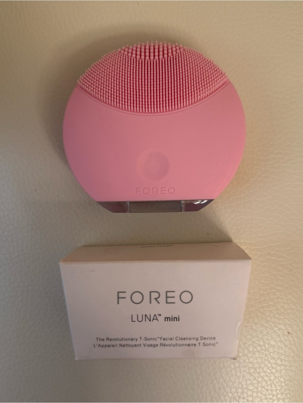 FOREO pink LUNA mini facial cleansing device